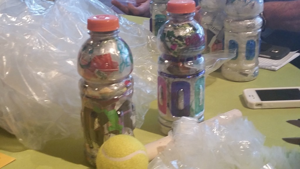 Bottle bricks can be easily created by taking discarded Gatorade bottles (20 oz. is preferred) and stuffing them with inorganic materials such as plastic, foil, and other scraps that might otherwise pollute our environment. Be sure to cut plastic scraps when you can and you'll be amazed at how much you can fit into a bottle. Bricks are ready once there is no more give on the sides of the bottle.